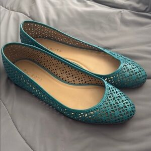 Talbots Teal Flats with Laser-Cut Design